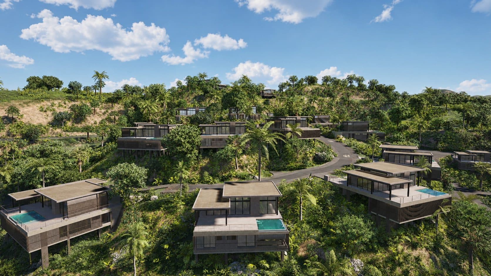 Aerial view of the Sienna Terrenas hillside lots and the Caribbean coastline